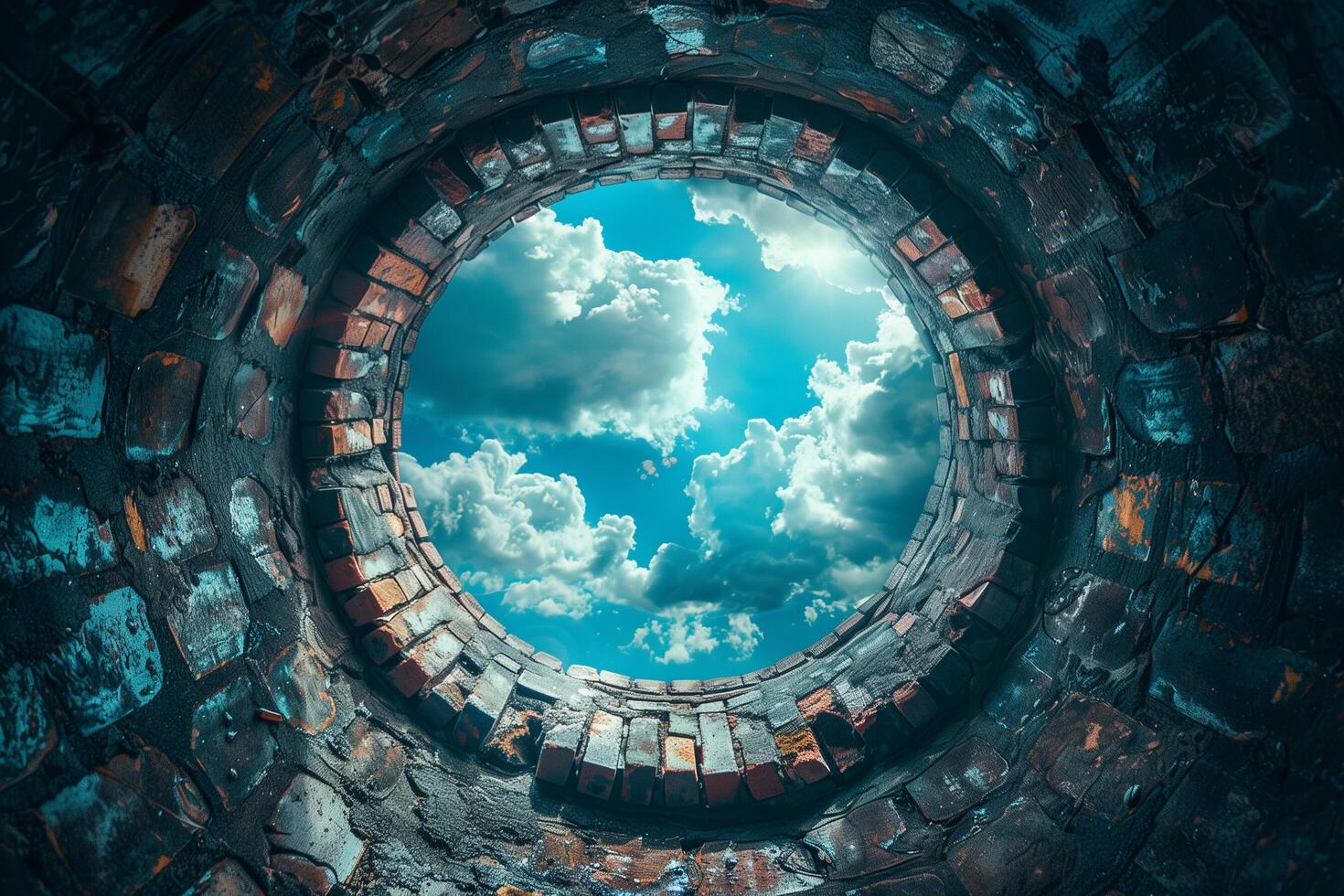 image of the sky through a hole in the earth. photo