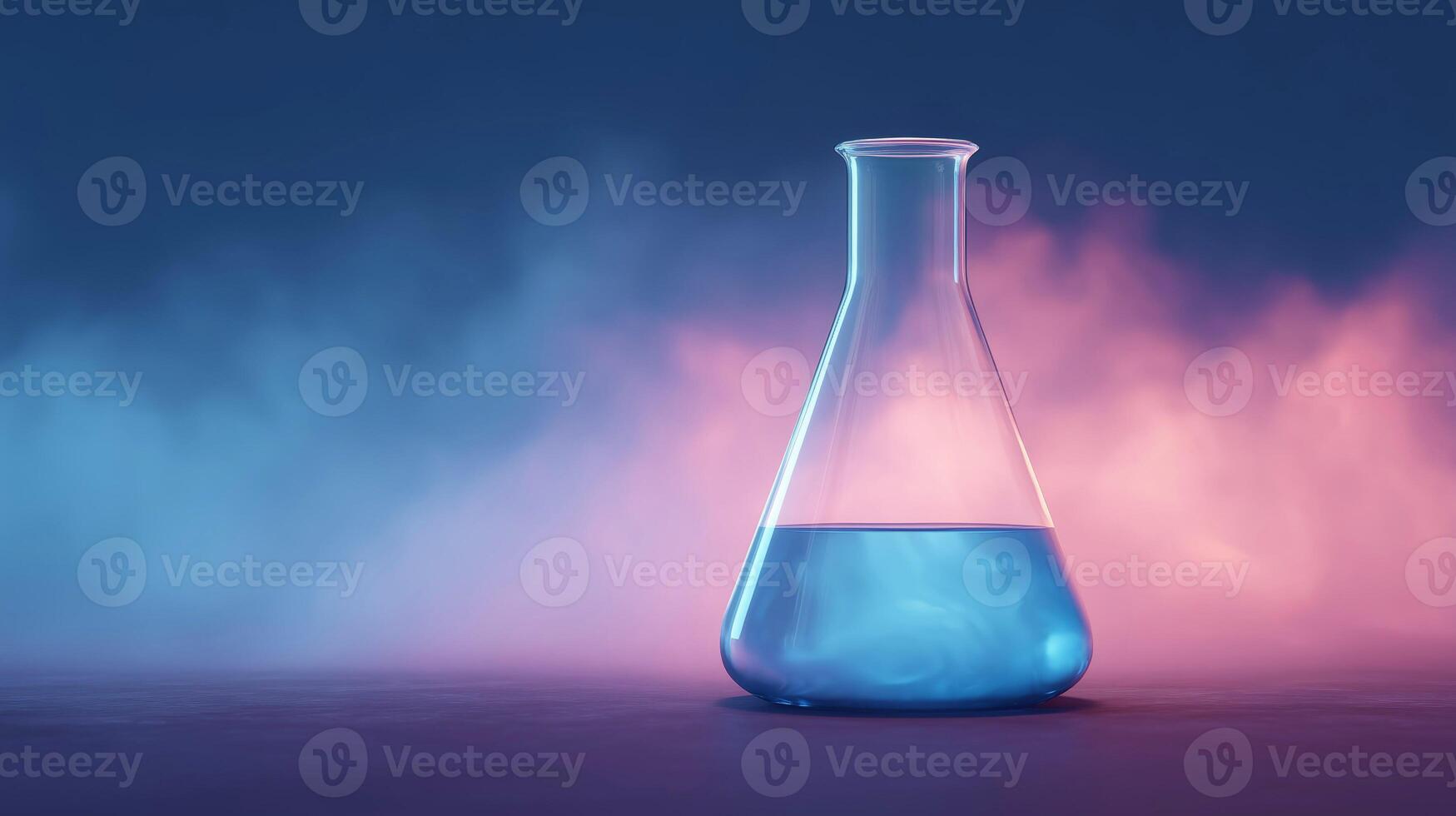 Mystical beaker with colorful smoke in scientific setting. photo