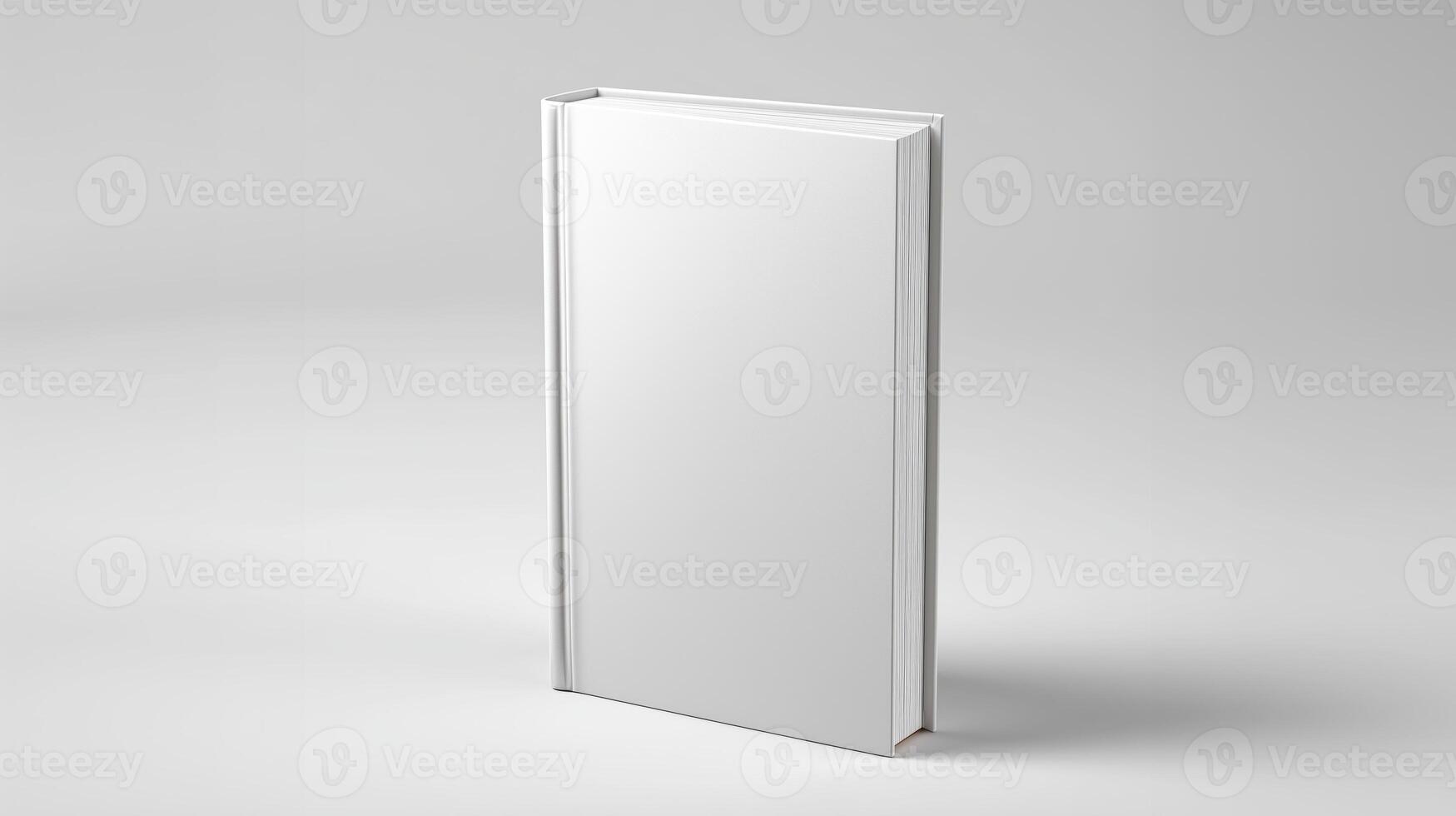 Minimalist blank book cover on grey background, vertical. photo