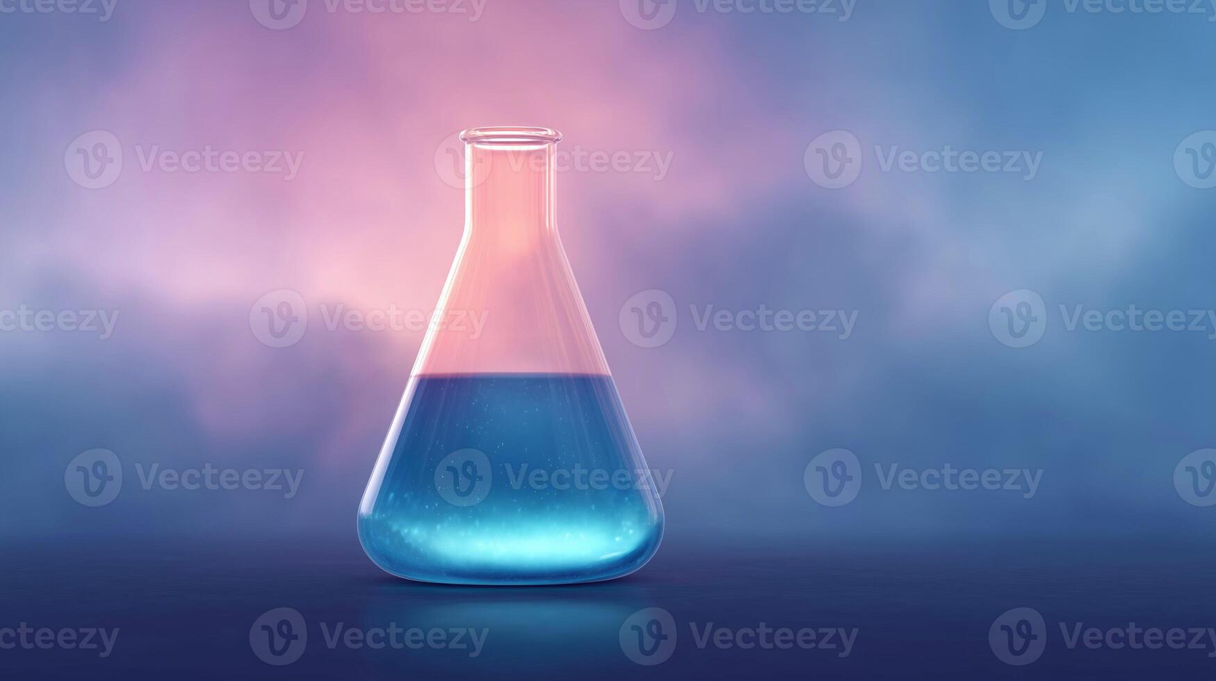 Colorful experiment in a flask against gradient background photo