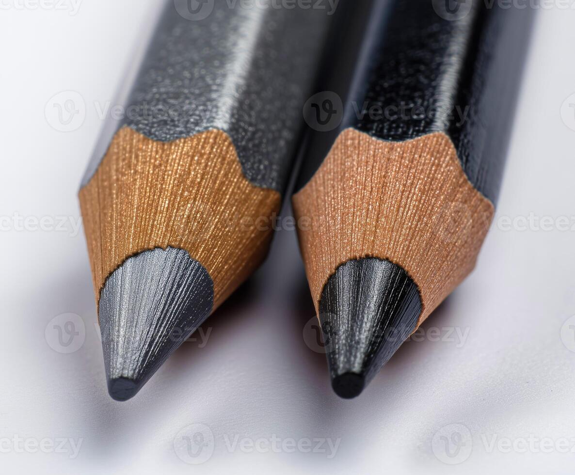 Close-up of two sharpened pencils on white background. photo