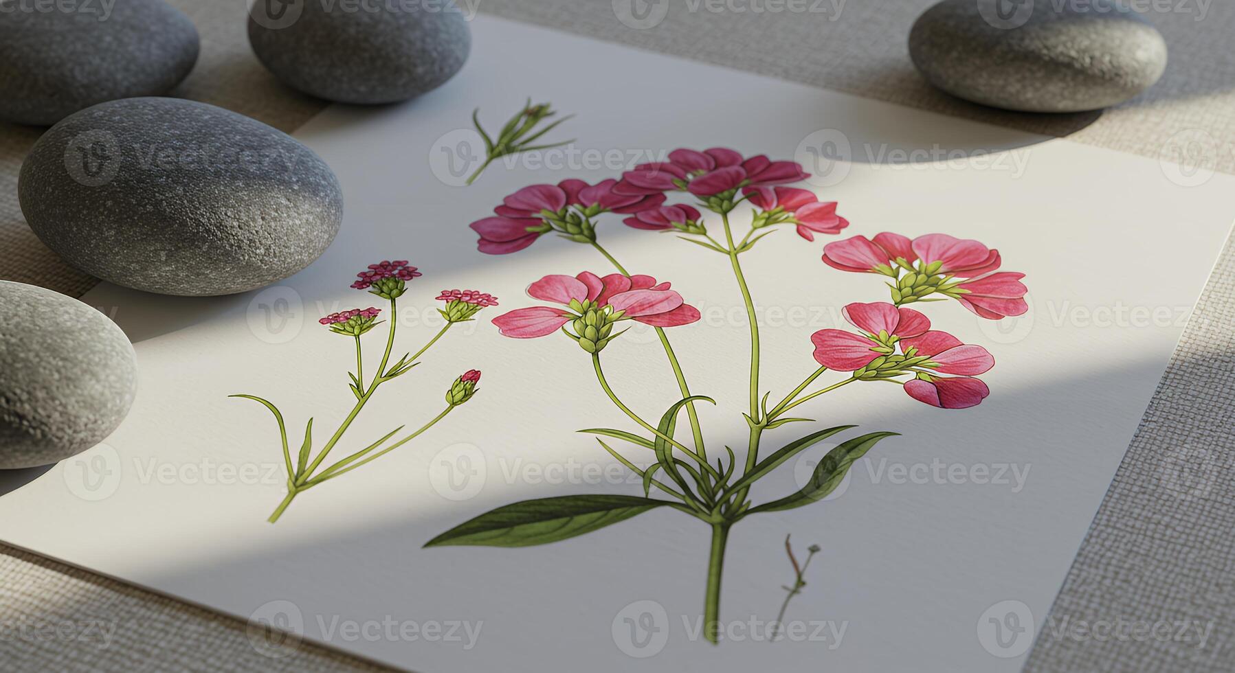 A drawing of a flower with some rocks photo