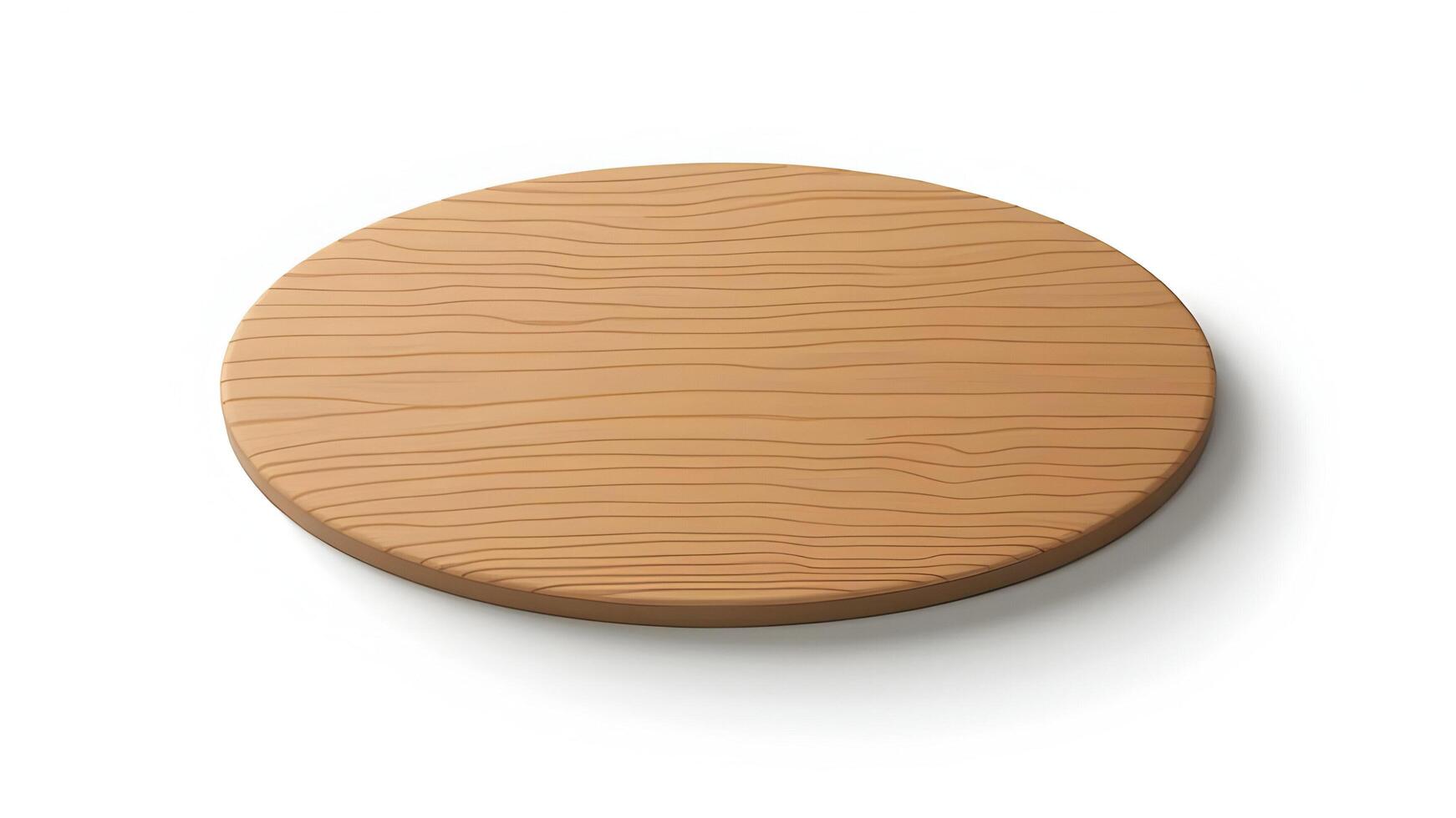A wooden round plate on a white surface photo