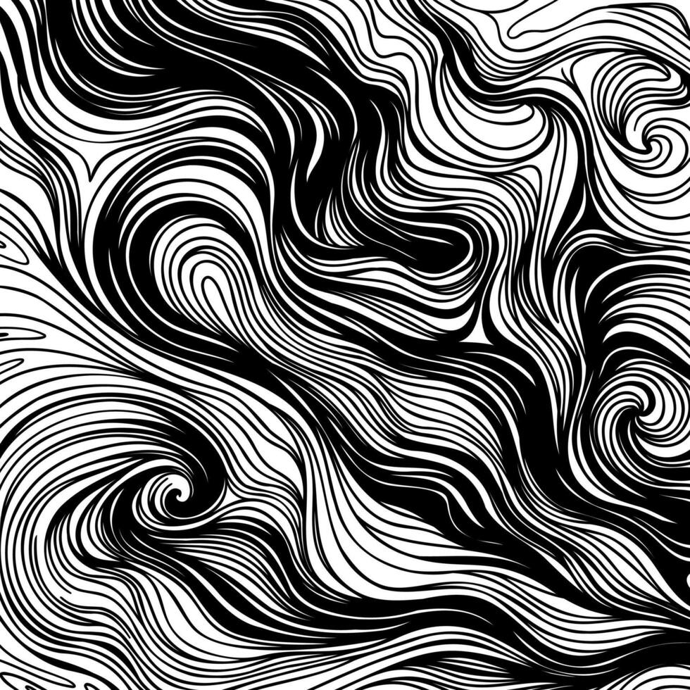 Abstract black and white marble texture with swirling curved lines, optical illusion pattern, modern psychedelic background for fabric, print, packaging, wallpaper and branding. vector