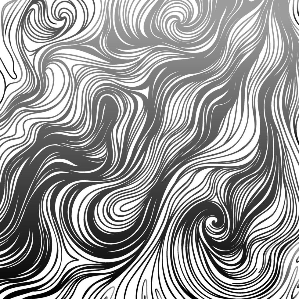 Black and white abstract marble pattern, fluid curved lines with swirls and waves, psychedelic background, modern flowing texture for wallpapers, textiles and surface design. vector