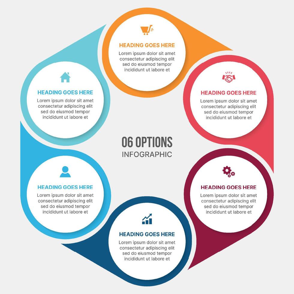 6 Options Circular Cycle Unique Infographic Template Design vector