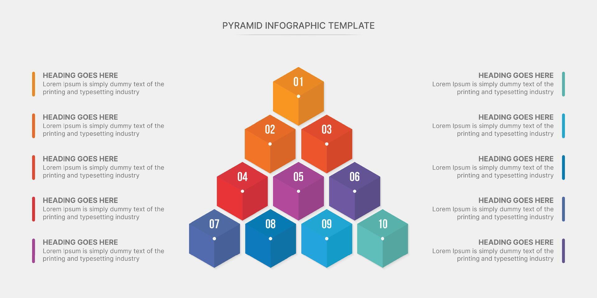 Hierarchy Triangle Pyramid Infographic Design Template with 10 Steps vector