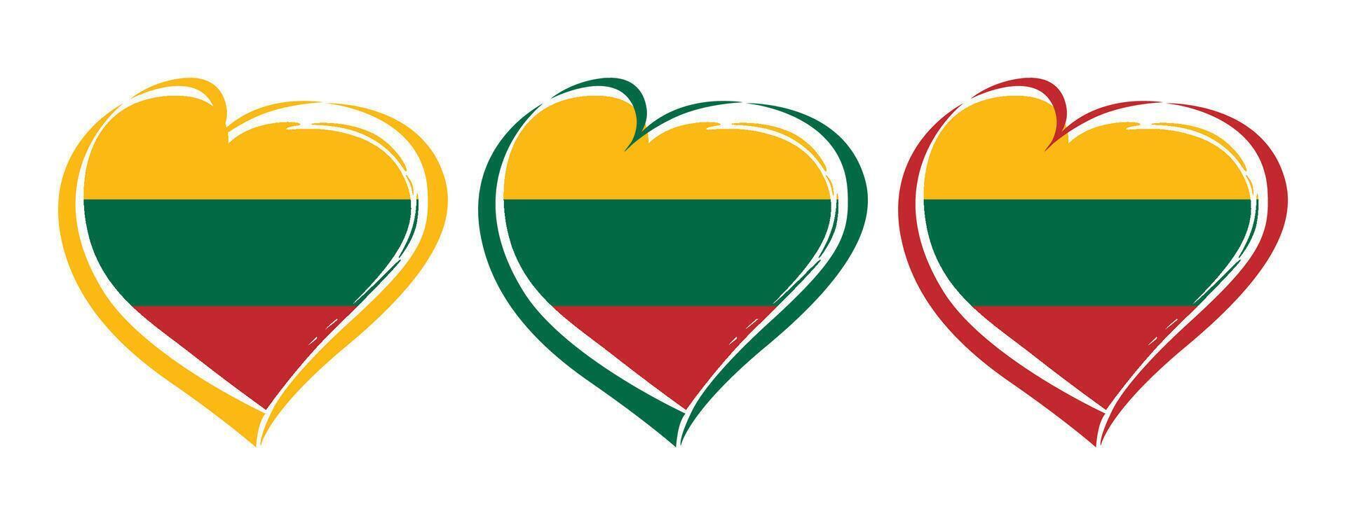Set of colorful hearts with flag of Lithuania in the backdrop and isolated clipping mask. Lithuanian flag heart creative design. Graphic template for holiday events or tourism. T shirt or gift icon. vector