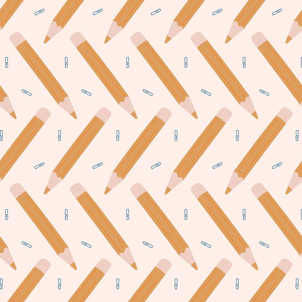 Seamless pattern with hand drawn pencils. Ideal for school themed designs, kids products, wrapping paper, textile, backgrounds, and digital stationery. vector