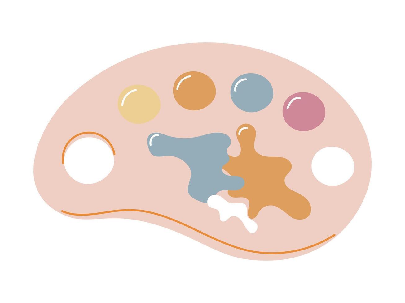 Illustration of Cute Artist Palette with Colorful Paint Splatters in Pastel Tones. Flat Design Isolated Art Supply Icon for Creative Projects, Kids Education, or Design Tools. vector