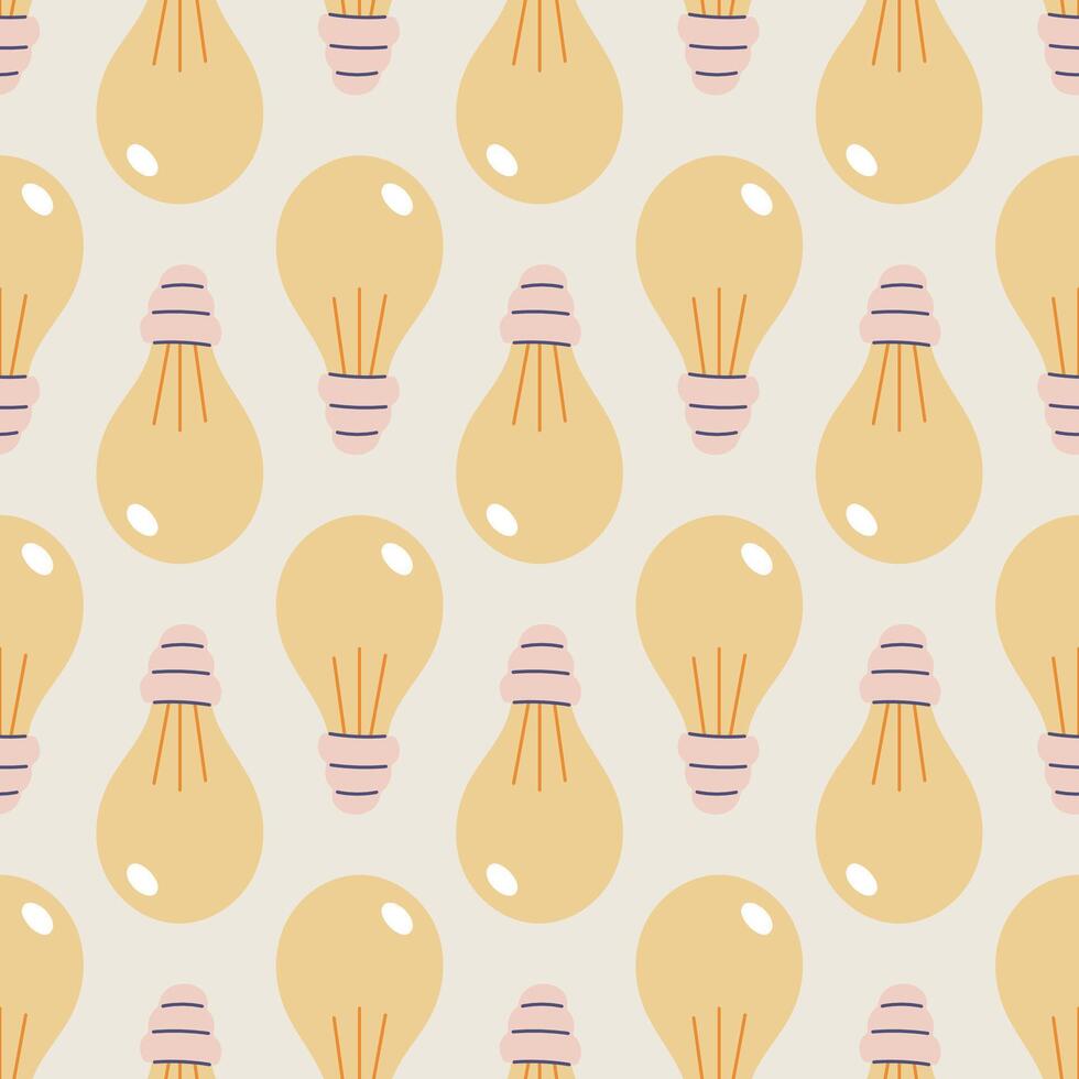 seamless pattern with glowing electric light bulb with soft lines and minimal design. Great for education, creativity, ideas, energy concepts, and school projects. vector