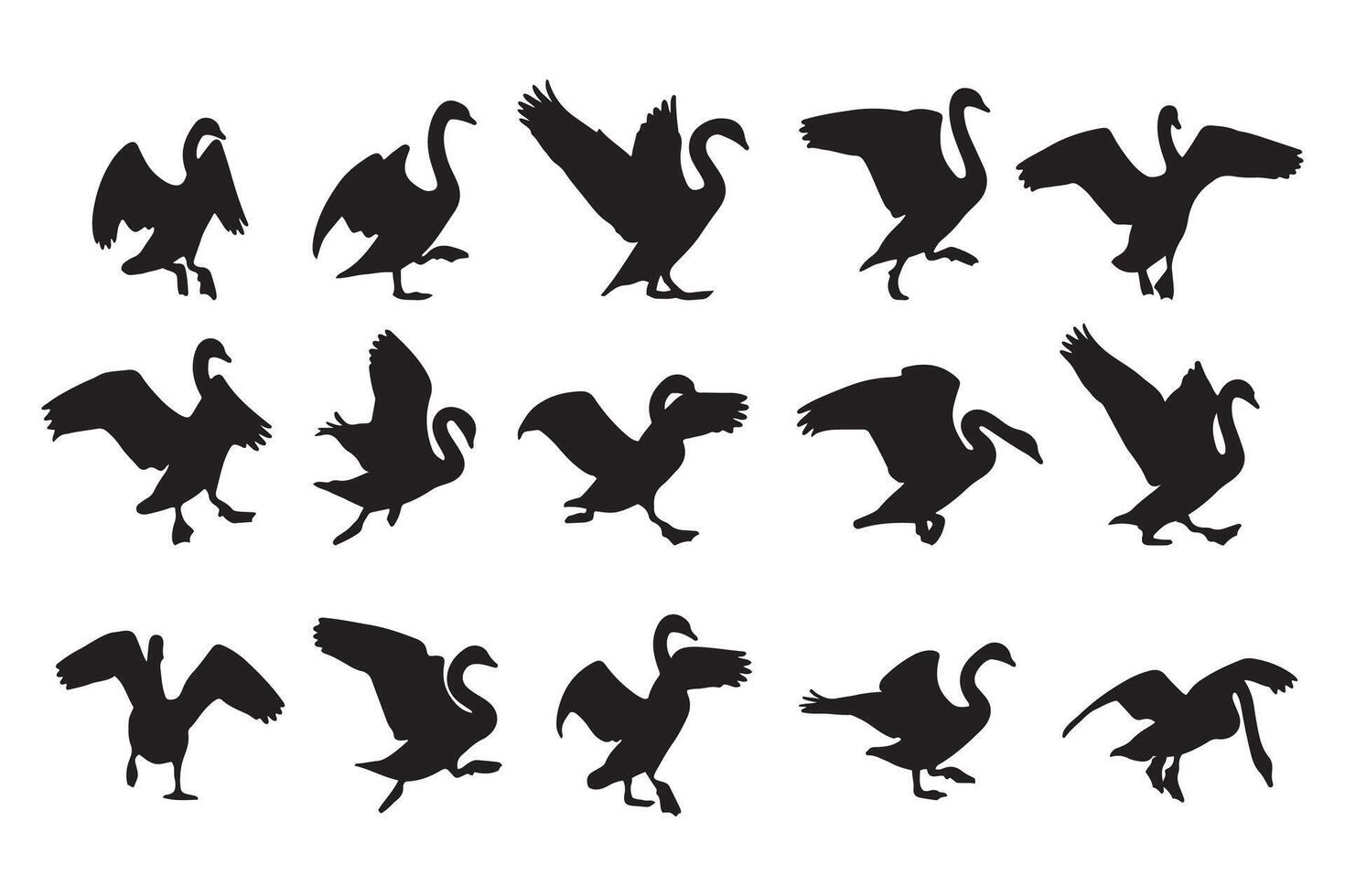 Cute Swan Silhouette Illustration Set vector