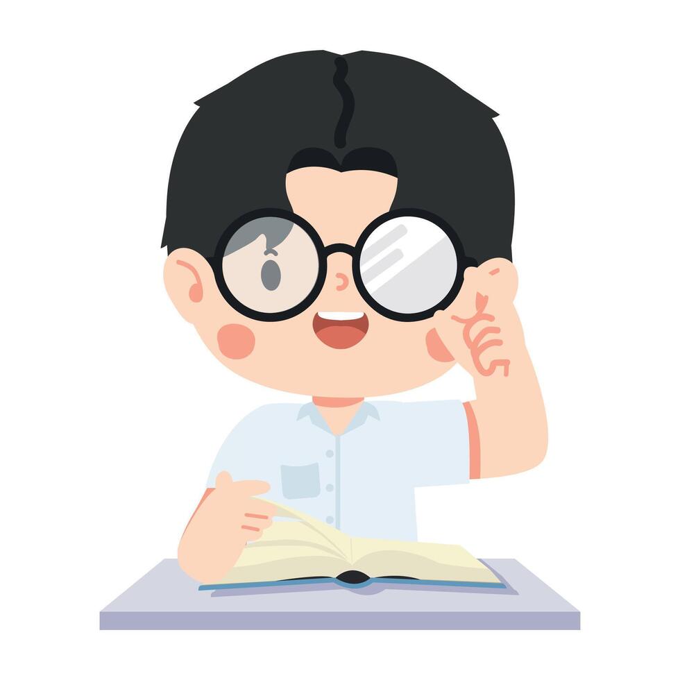 School Student Reading at Desk vector