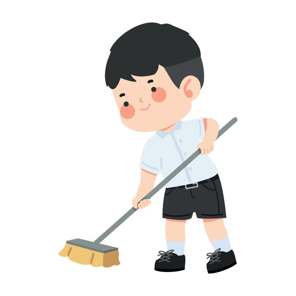 Cartoon Boy Sweeping Floor Illustration vector