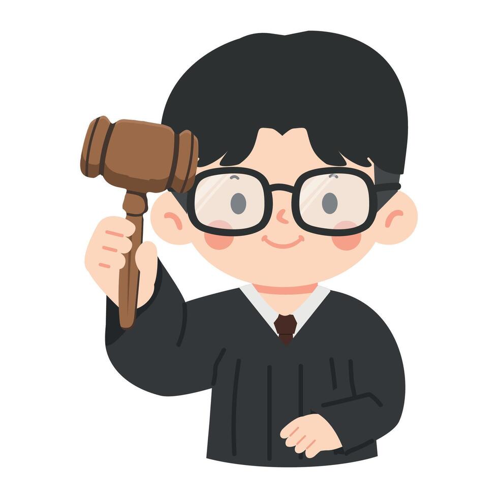 Cartoon Illustration of Judge Holding Gavel vector