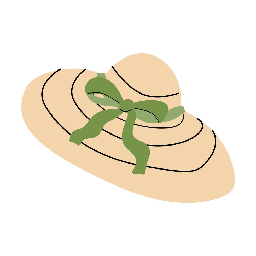 Stylish summer vacation sticker featuring a wide-brimmed hat with green ribbon vector