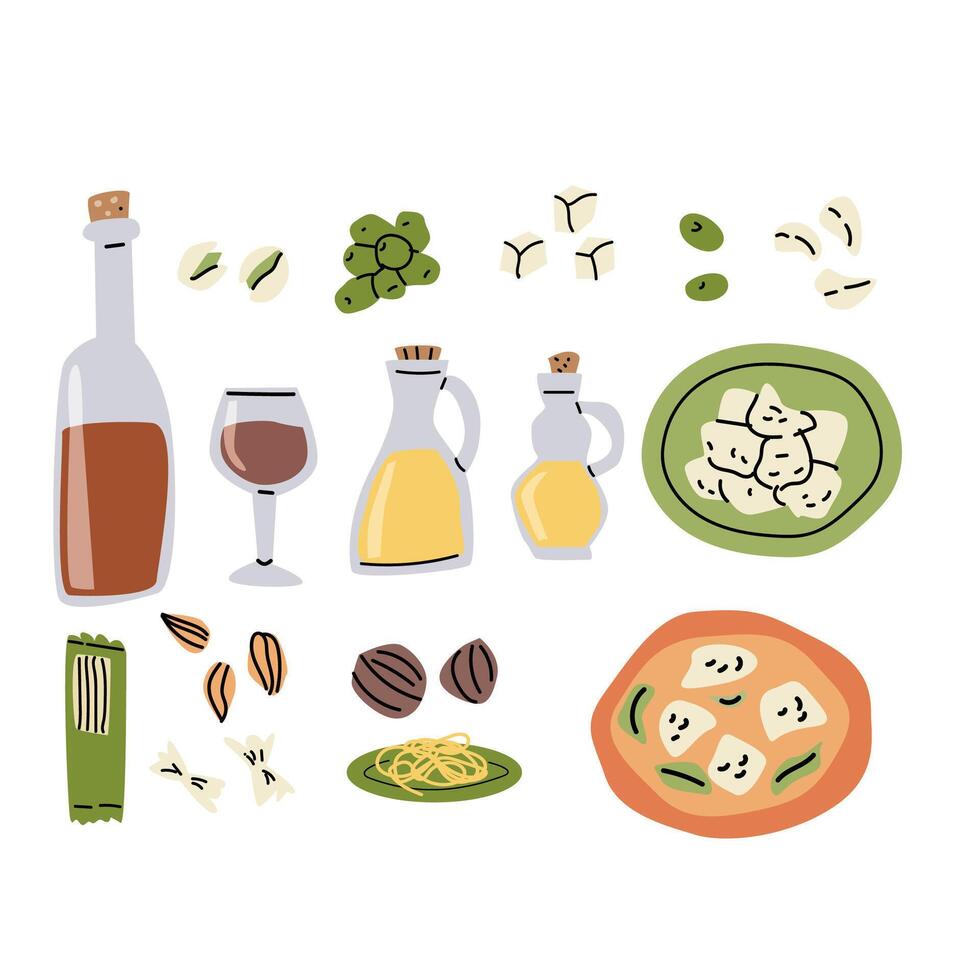 Mediterranean food elements for culinary and cooking design projects vector