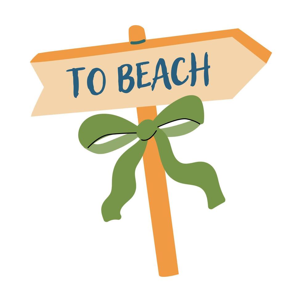 Beach direction sign with green bow for summer vacation design vector