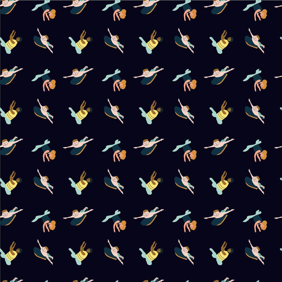 Seamless pattern of flying superheroes on black background vector