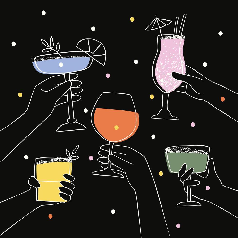 Poster with cocktails in hands vector
