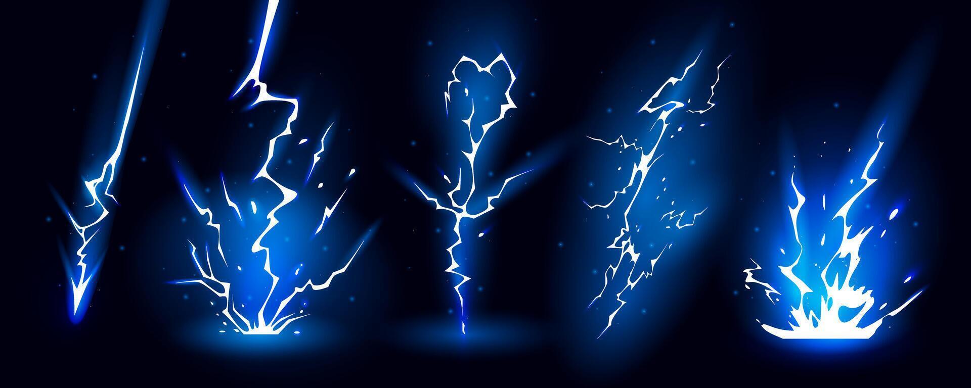 Lightning strikes bolt silhouettes sequence illustration. vector