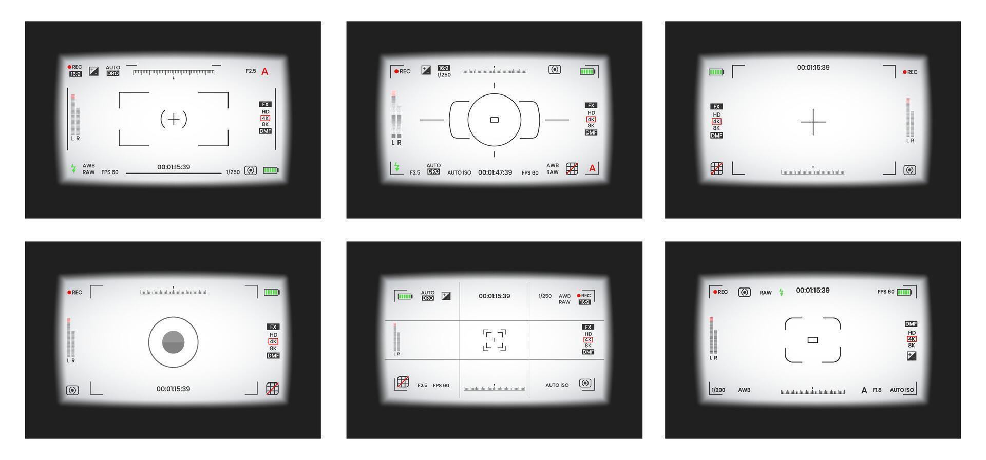 Smooth camera viewfinder or photo frame recorder flat style design illustration set. vector