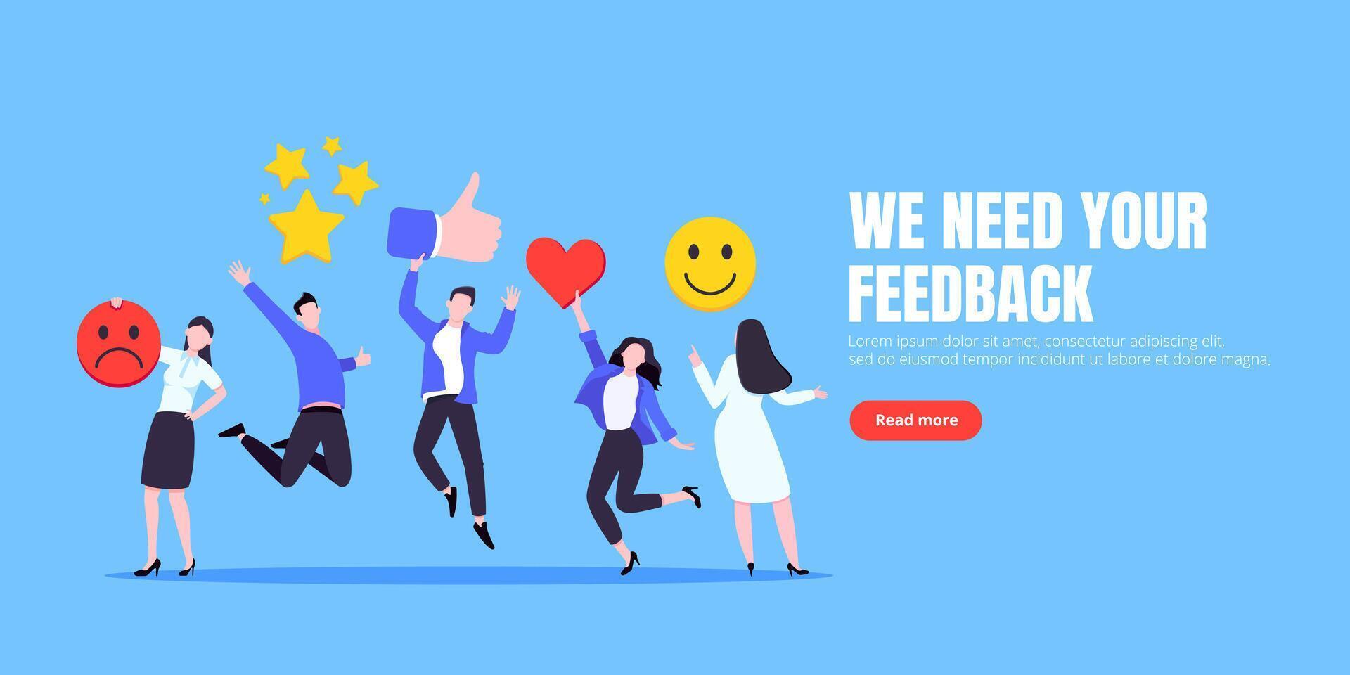 Employee feedback work satisfaction survey business concept flat design illustration. vector