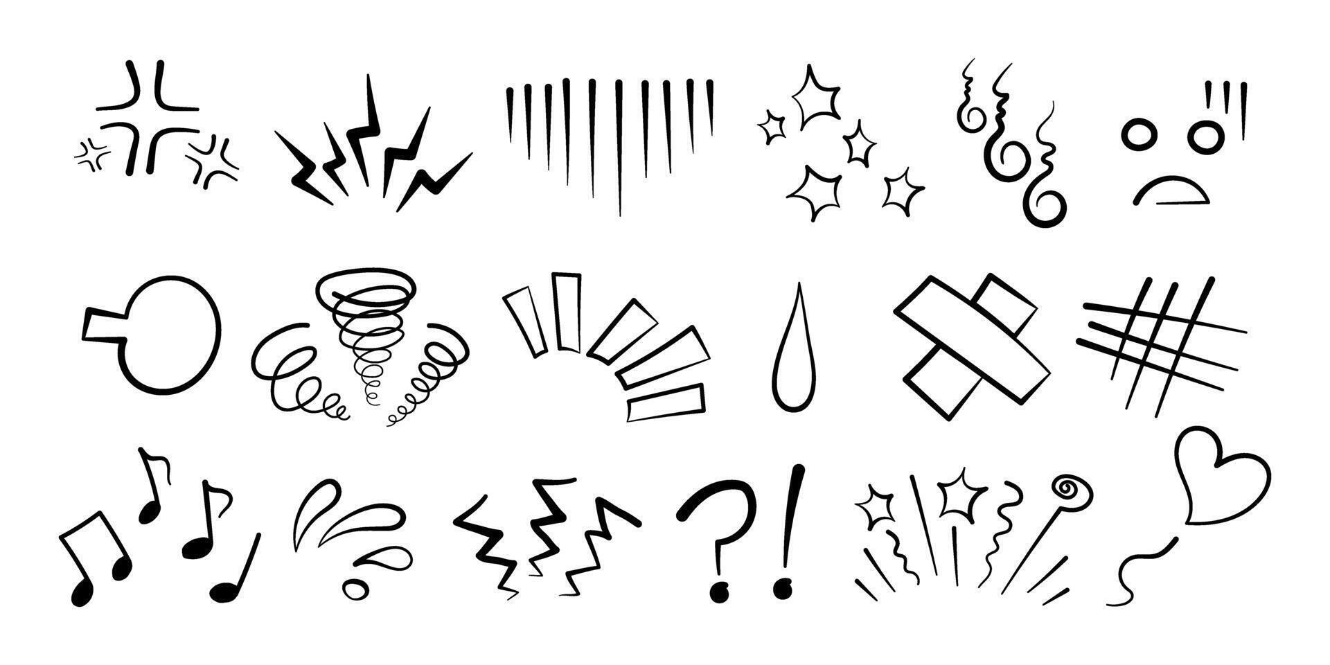 Manga or anime comic emoticons element graphic effects hand drawn doodle illustration set vector