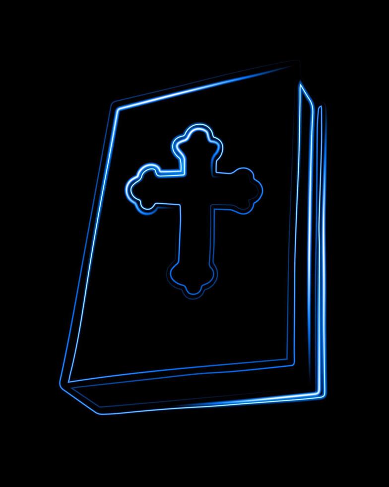 A bible with neon effect. Book for prayer. Church attribute. vector
