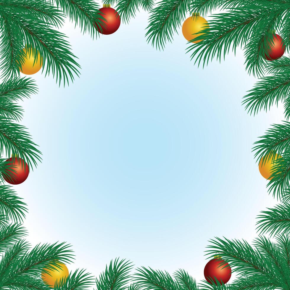 The frame with branches of pine tree and Christmas toys. vector