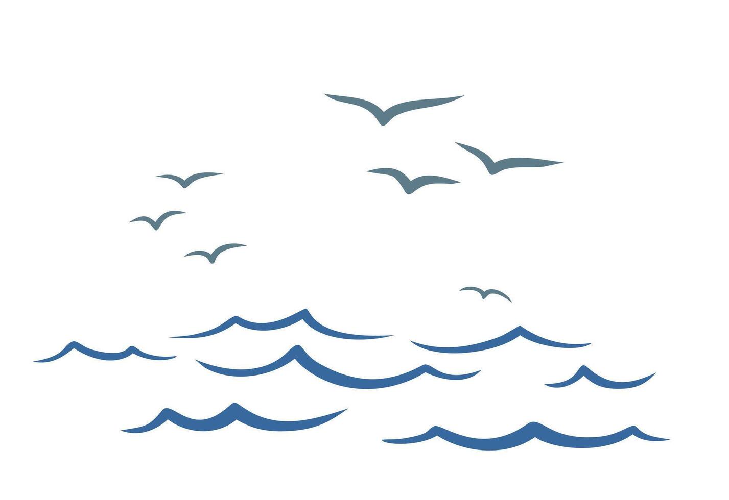 Flight birds over the ocean. vector