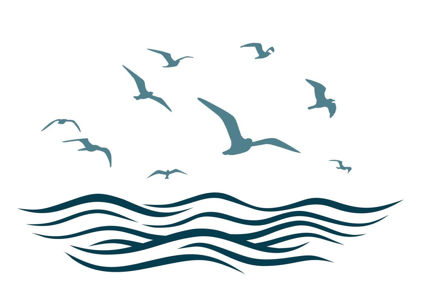 Flock of birds with sea. vector