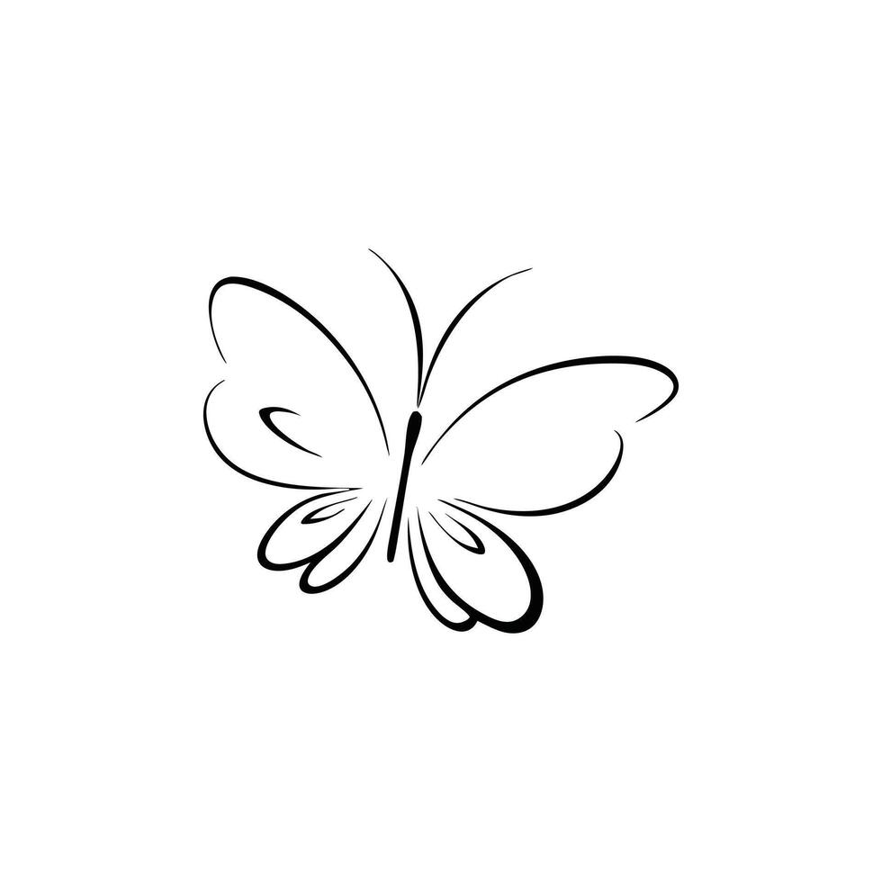 Elegant black line art butterfly illustration vector