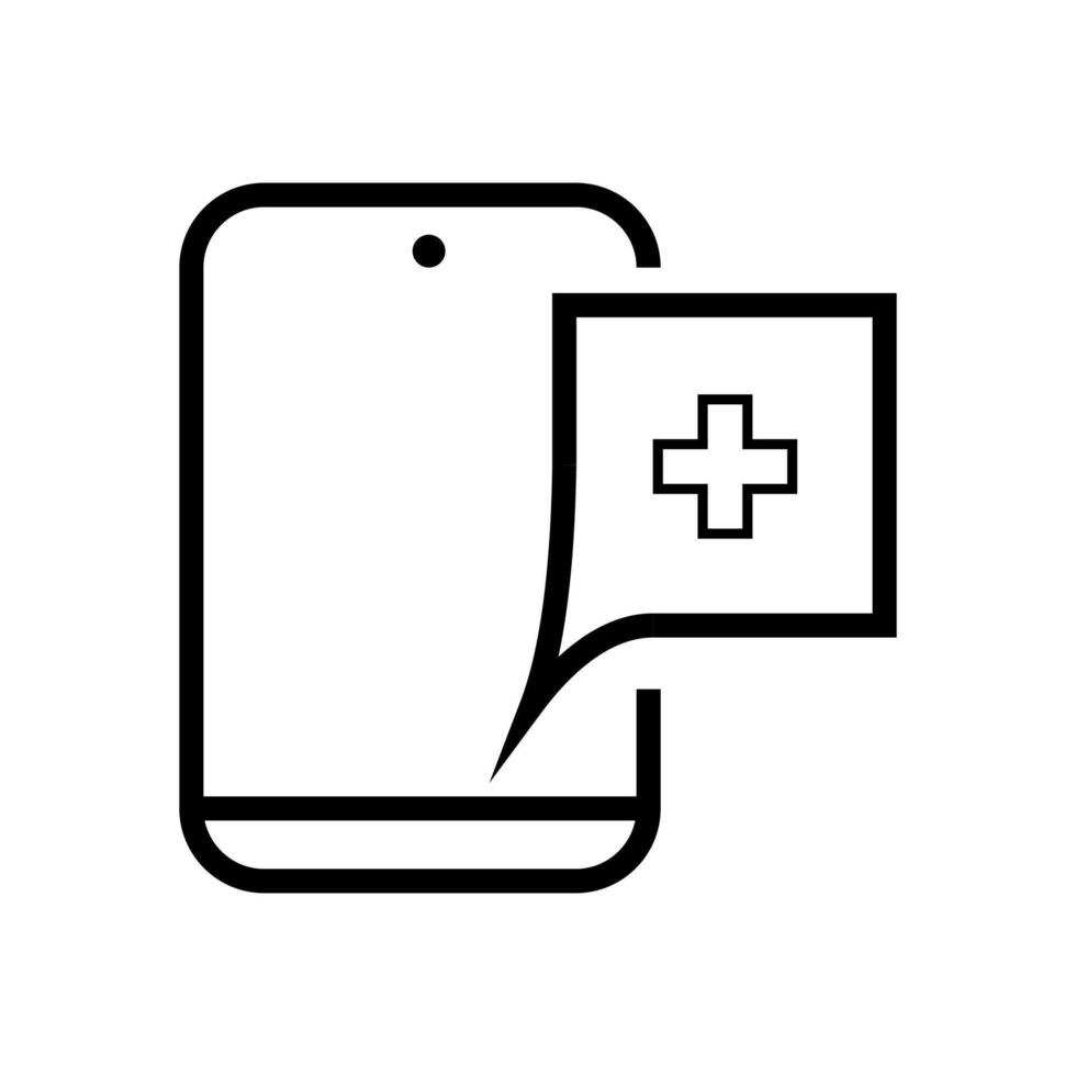 Online medical consultation and healthcare application icon, showing a smartphone with a medical chat bubble. Ideal for telemedicine and health tech designs vector
