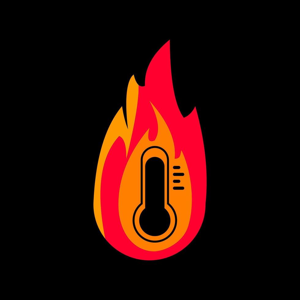 Fire flame with a medical thermometer inside, symbolizing fever, illness, and urgent health conditions. Ideal for designs related to high temperature and sickness vector