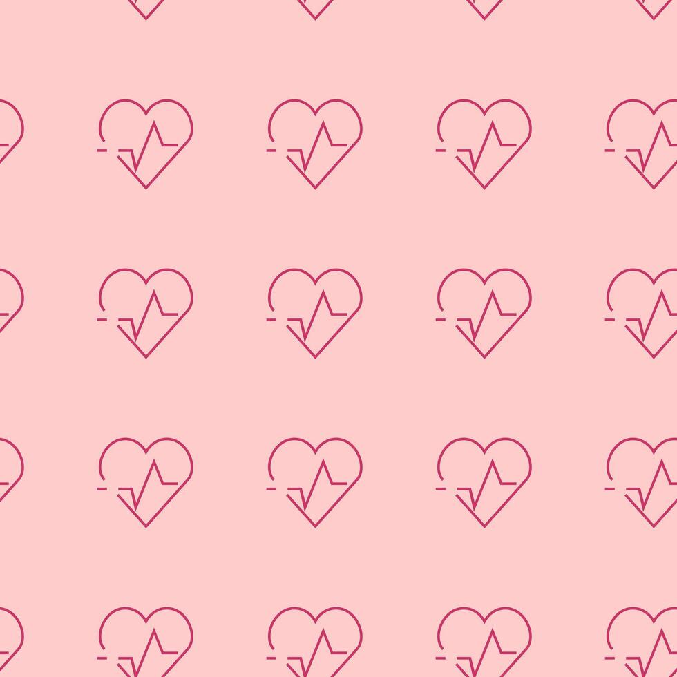 Seamless pattern of medical heartbeat lines within heart shapes, symbolizing cardiology, vital signs, and overall health. Perfect for medical backgrounds vector