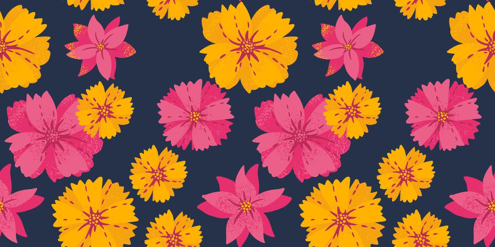 hand drawn exotic floral seamless pattern. Creative large flowers print. Contemporary ornament for designs, fabric, textiles, cover vector