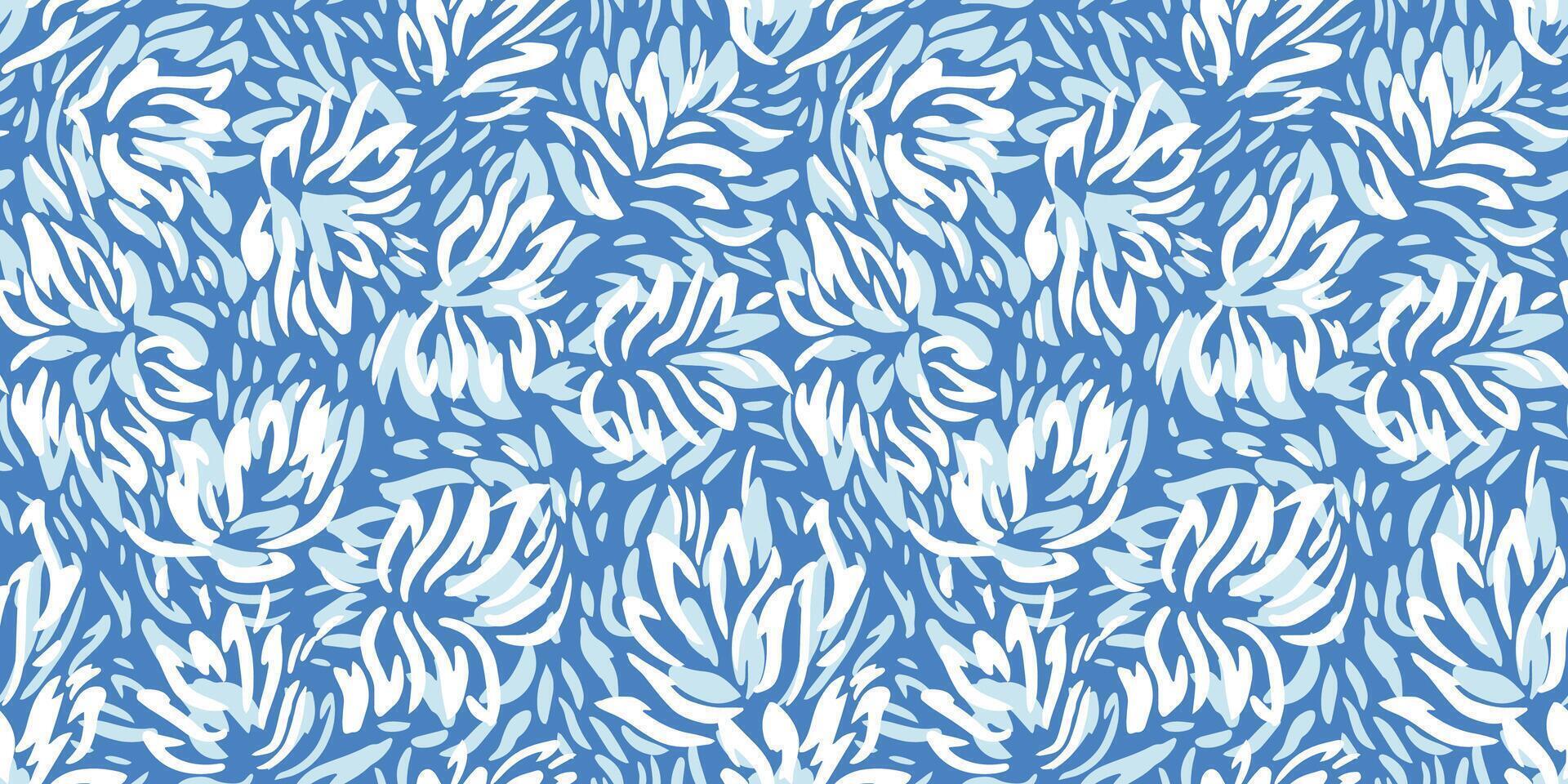 Seamless pattern featuring dynamic abstract floral shapes in soft, blue tones. Perfect for print design textiles, wrapping paper, wallpapers, and contemporary decorative projects vector