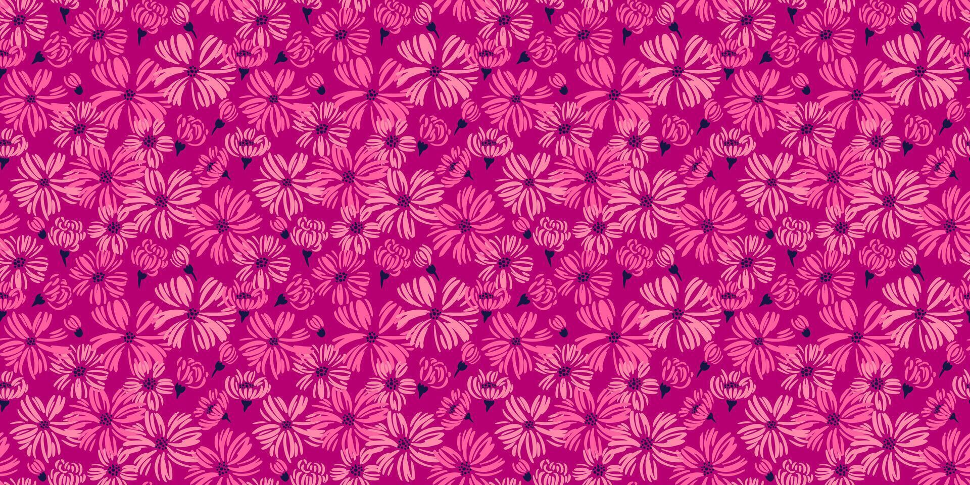 Abstract shape daisy flowers pattern. hand drawn sketch. Stylized simple burgundy floral print. Summer meadow background. Nature ornament design for fashion, fabric, textiles vector