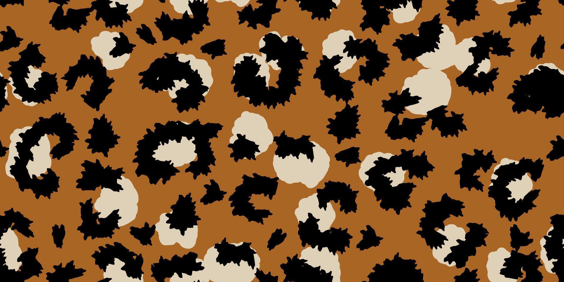 Bold seamless leopard print pattern with black and cream spots on a beige background. Ideal for modern fashion, digital paper, kids apparel, trendy textile, statement designs vector
