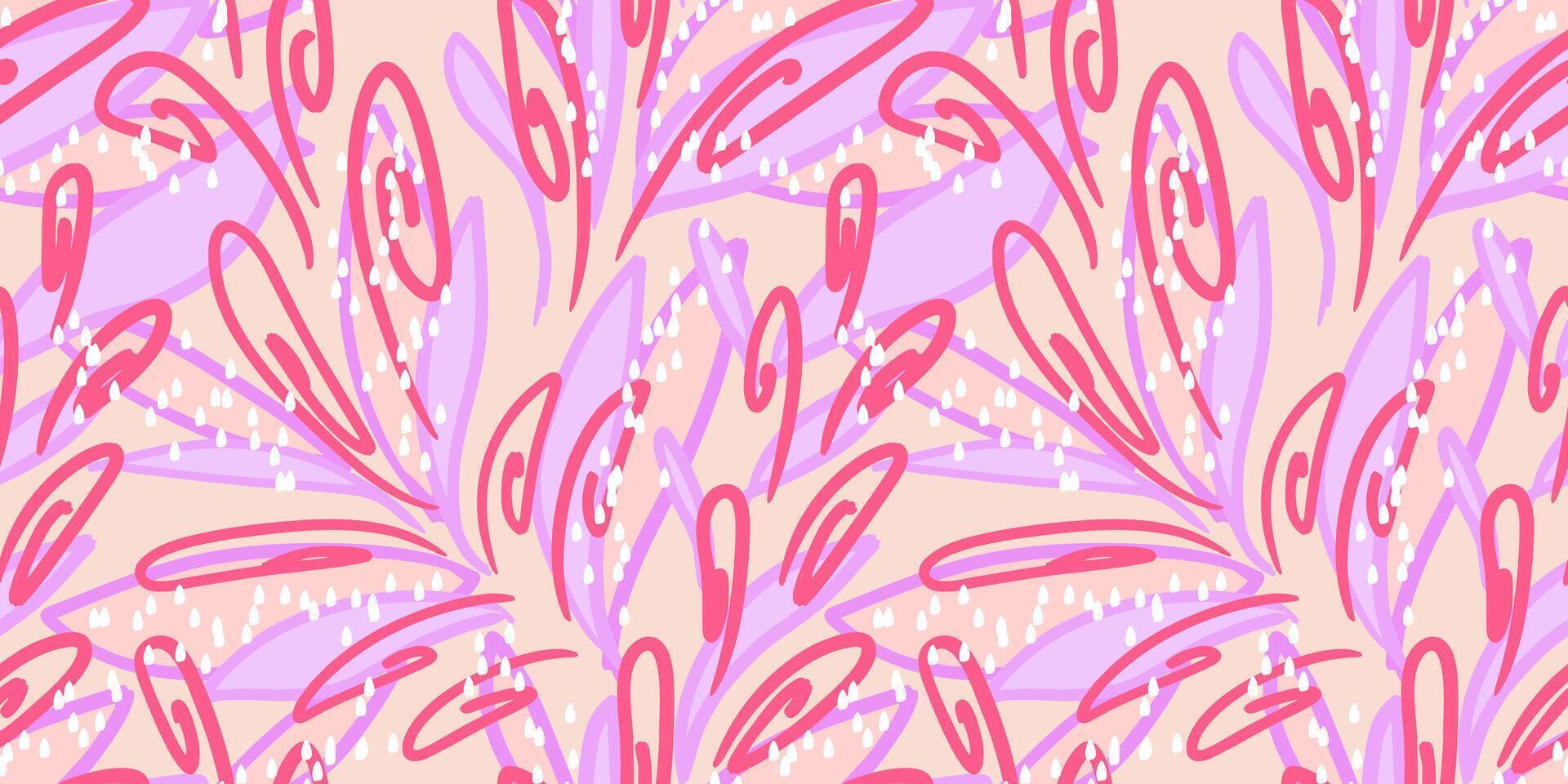 Contemporary seamless pattern with abstract swirling shapes in soft pink and violet, purple tones. Unique organic shapes, flowing lines, and dynamic composition print. Perfect design vector