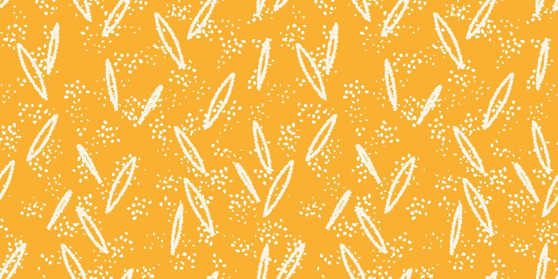 Abstract pattern with hand-drawn elongated shapes and scattered dots on a vibrant yellow background. Design print for textiles, digital art, and modern design projects. vector