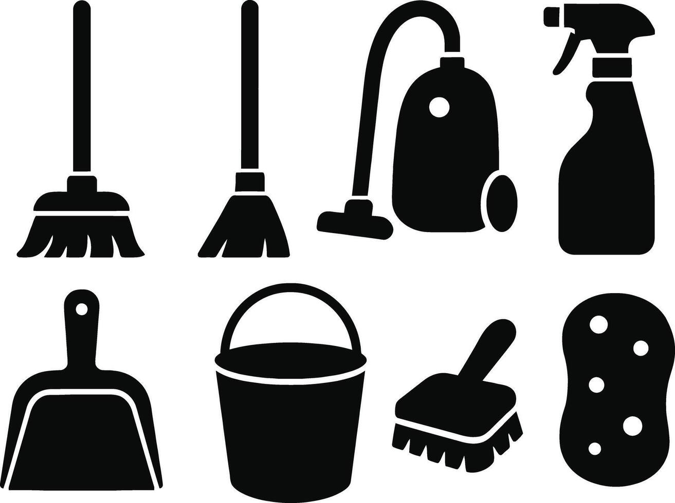 Solid Black Silhouettes of Household Cleaning Tools vector