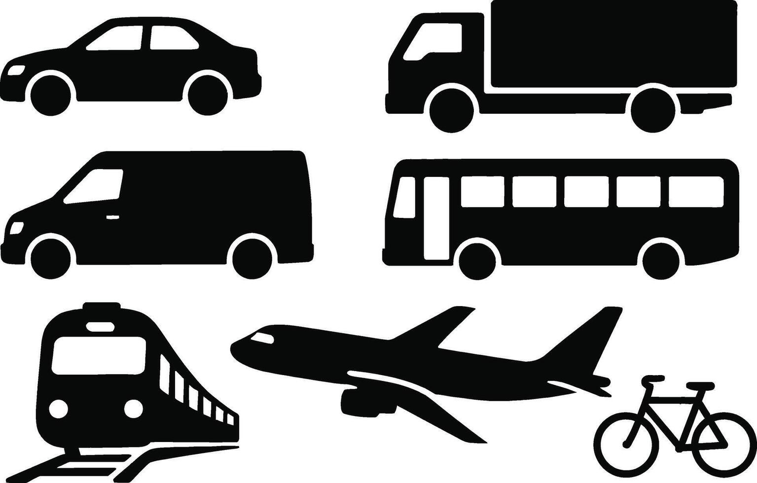 Solid Black Transportation and Vehicle Silhouettes vector