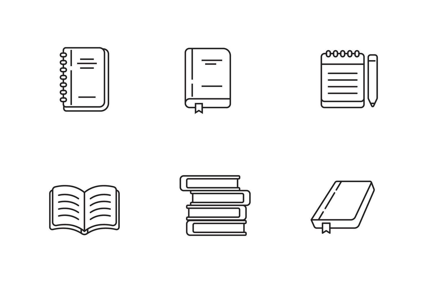 Set of book icons with thin line design on a white background vector