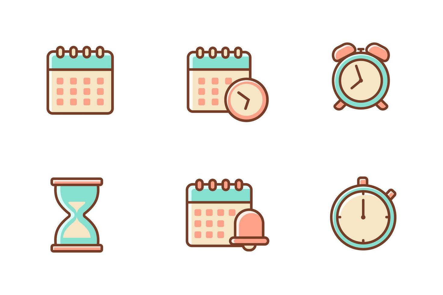 Set of clock and calendar icon with soft color design on white background vector