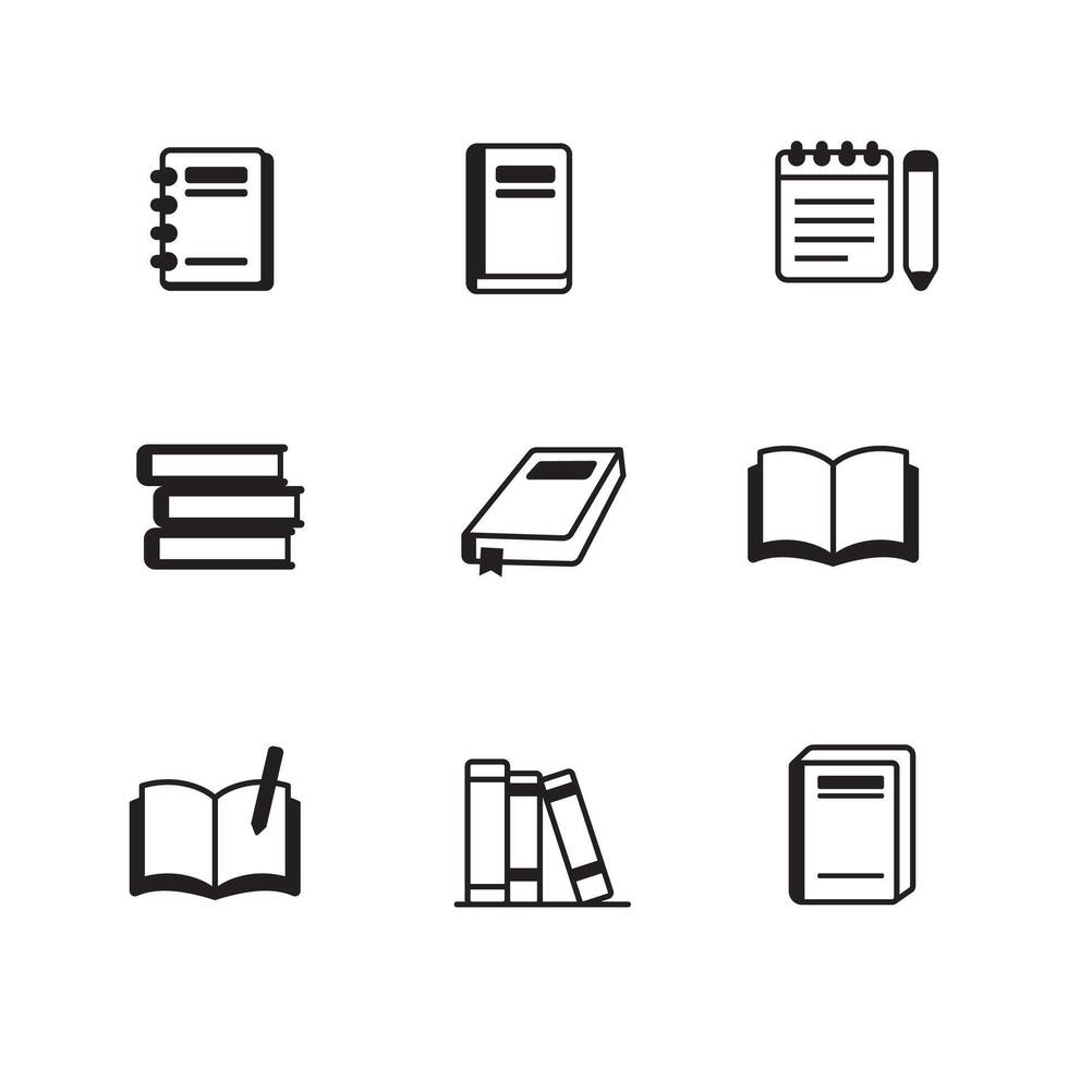 Set of book icons with black design on a white background vector