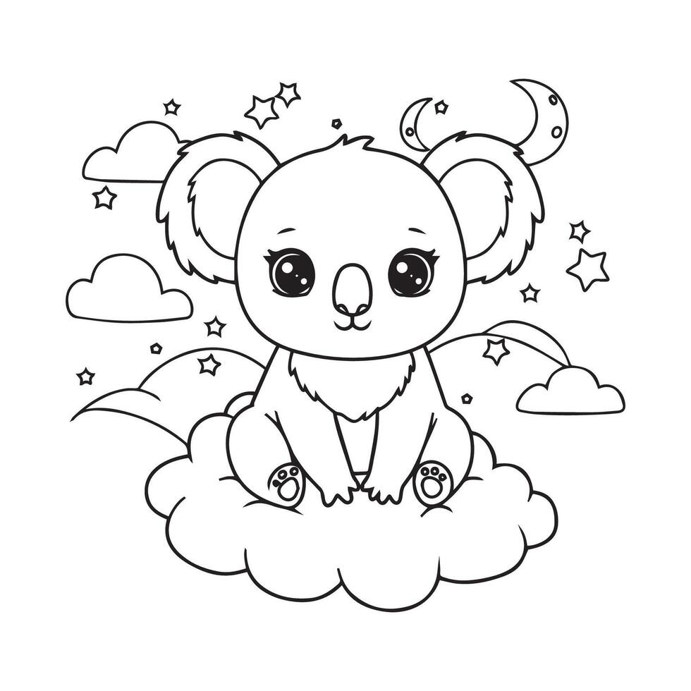 cute koala animal in clouds kawaii style illustration design. to colour vector