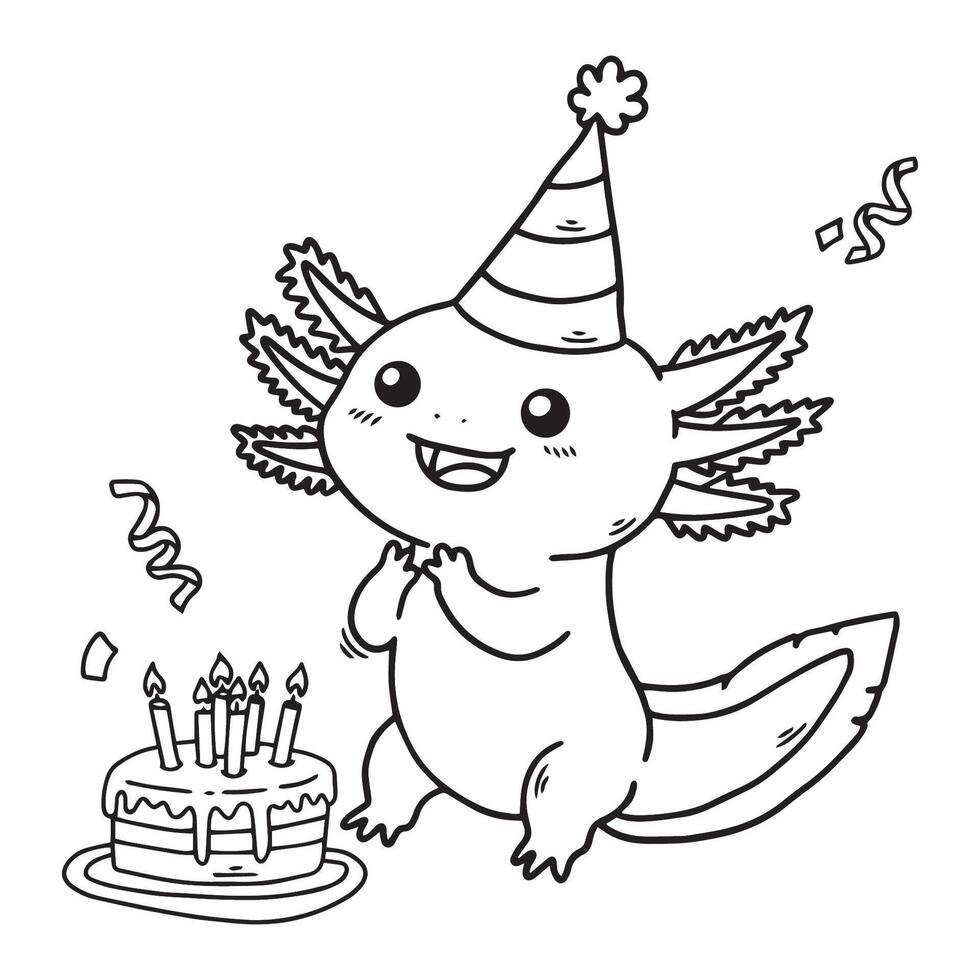 Axolotl's Birthday Celebration. to colour vector