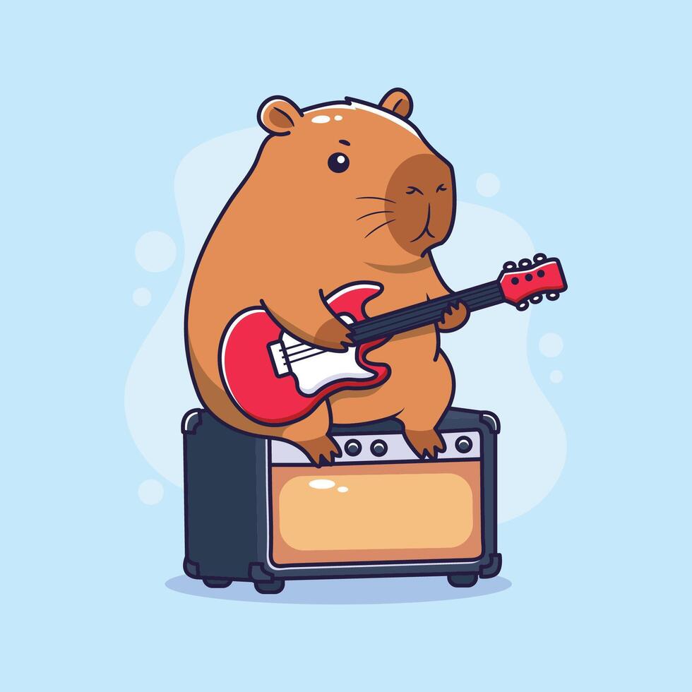 Capybara Playing Electric Guitar . ilustration vector
